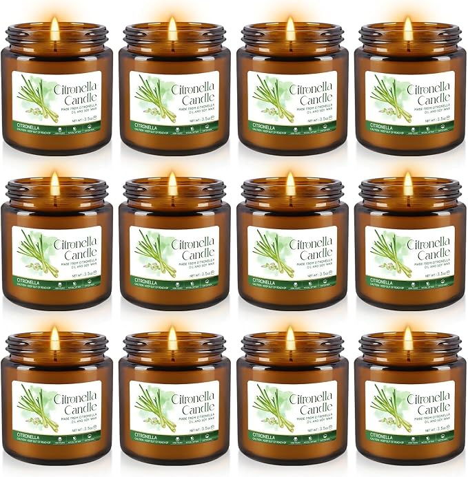 Citronella Candles Glass Outdoor&Indoor，12pack Scented Candle Natural Soy Wax for Home Decor,Gifts,Garden Camping Patio Picnic,3.5oz Long Lasting