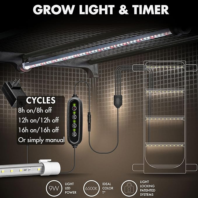 Mushroom Grow Tent with Light and Timer, 65" x 27.5" x 20" & 6500k LED, Indoor Greenhouse with Grow Light, Martha Tent for Mushroom, mini Greenhouse, 4" Vents to Insert Accessories, fits monotub