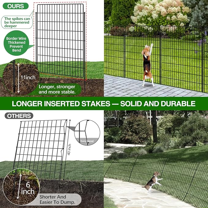 5 Panels Garden Fencing Animal Barrier with Lock, 40 in(H) X 12 ft(L) Dog Fence Outdoor for Yard Rustproof No Dig Decorative Tall Garden Fence Metal Wire Panel Border Rabbit Ground Stakes Fencing