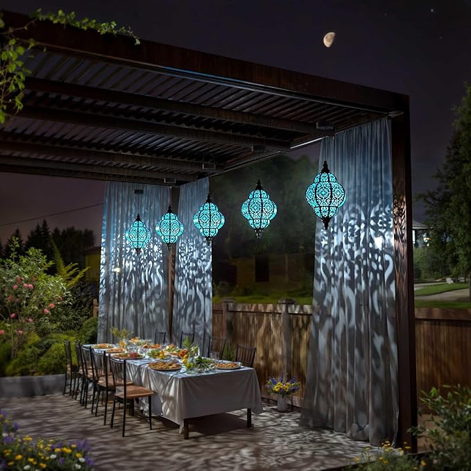 Hapjoy Hanging Solar Lights Outdoor Garden Decor Solar Lantern Waterproof Plastic Moroccan Outdoor Decorations for Patio Pathway Yard Backyard Garden Decorative (2, Black)