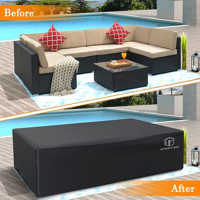 STARTWO Patio Furniture Covers Waterproof, Anti-UV Tear-Resistant 500D Heavy Duty 7-12 Seats Outdoor Furniture Cover for Sectional Sofa, Patio Table Cover, 98"x78"x28", Black