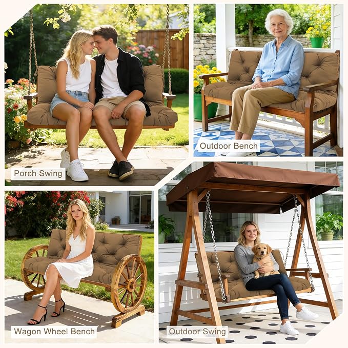 Porch Swing Cushions Replacement 60 inch with Backrest Extra Thick 5" Waterproof 3 Seater Swing Cushions for Outdoor Furniture Patio Bench (Coffee 60x40x5inch)