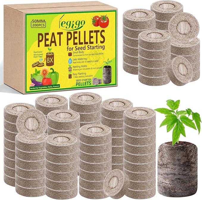 Legigo 200 Pcs 50mm Seed Starter Peat Pellets for Seedlings- Compressed Seed Starter Pods Seed Starting Pellets Plugs Soil Peat Pods for Starting Seeds, Garden Planting Herb Flower Vegetables