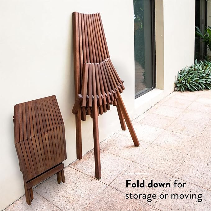 Melino Wooden Folding Tamarack Chairs, FSC Certified Acacia Low Profile Adirondack Chairs, Wood Folding Chair for Outdoor, Patio, Porch, Pool, Backyard, Garden, Balcony and Deck - Chestnut - Single