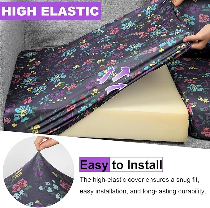 pickyNproud 8Pcs Patio Cushion Covers Stretch Outdoor Couch Cushions Slipcovers Replacement Washable Furniture Protector with Elastic Bottom Sofa Chair Seat Cover, Deep Purple