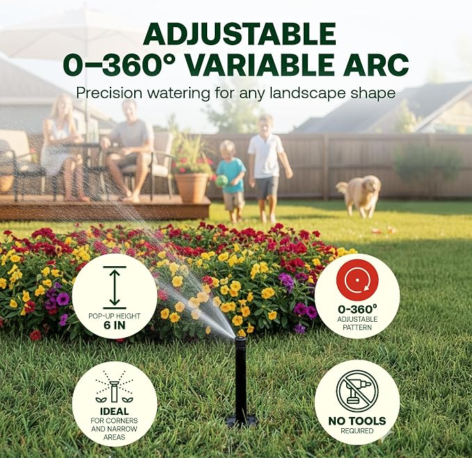 Rain Bird 1806VAN 1800 Series Professional 6 Inch Pop Up Sprinkler Head, 5 Pack - Lawn Sprinkler with Adjustable 0-360 Degree Arc Nozzle Pattern, Up to 15 Ft Spray Distance, 1/2 in NPT Threaded Inlet