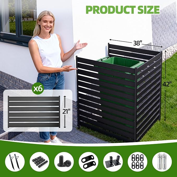 42" H x 38" W (3-Panels) Air Conditioner Fence Screen Trash Can Privacy Fence Panels, Suitable for Pools and Yards, no Digging Required，Black Privacy Panel