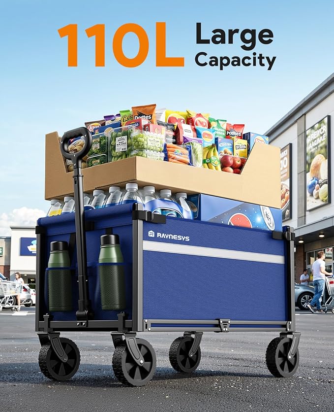 Wagons Carts Foldable, Collapsible Wagon Cart Foldable, 220LBS Heavy Duty Folding Wagon Carts with Wheels, Portable Utility Cart for Grocery Sports Garden Shopping Camping, Blue