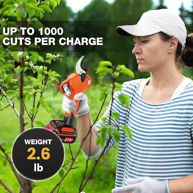 Electric Pruning Shears, Electric Loppers for Gardening, 2" Max Cutting Diameter, Cordless Pruner with 3 Modes,Portable Waist Bag, SK7 Blade, 2 * 2000mAh, LED Display for Branch, Tree&Flower Cutting