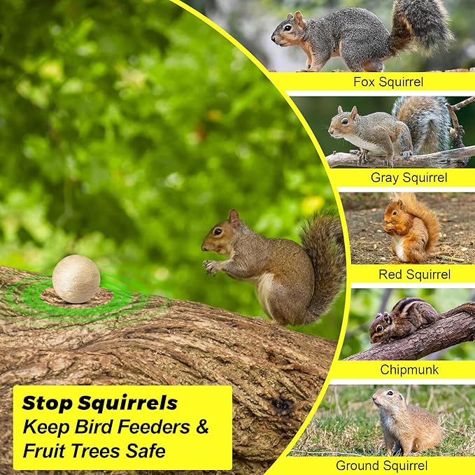 Squirrel Repellent Balls- Chipmunk & Rodent Deterrent for Outdoor & Indoor Use, Attic, Garden, Cars, Bird Feeders - Safe for Pets & Kids, Lasts 30-60 Days (18)