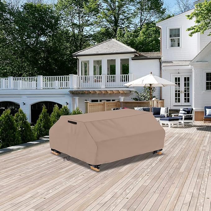 STARTWO Waterproof Picnic Table Cover Outdoor Patio Table Bench Covers for Picnic Table Bench Set Windproof (8Ft-96in（Brown）)
