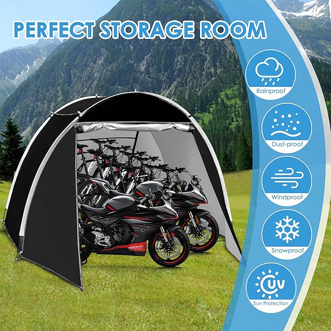 Bike Storage Tent, 98.4 x 82.7 x 65 in,Outdoor Portable Bike Storage Shed, 210D Oxford Fabric PU4000 Waterproof, 2 Rolling Doors, Store 4~8 Bikes, Motorcycles or Large Motorcycles, Without Floor