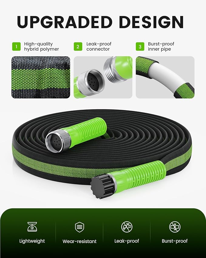 RAINPOINT Flat Soaker Hose 200FT, 80% Water-Saving Drip Irrigation Hose for Garden, Leakproof and Flexible with Anodized Aluminum Ends, Double Layer Soaking Hoses, Green(50FT X 4Pack)