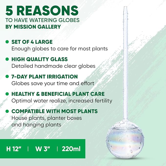 Clear Plant Watering Globes Set of 4 - Large Self Watering Globes for Indoor & Outdoor Plants - Automatic, Glass Watering Bulbs for Daily Use, Plant Watering Devices