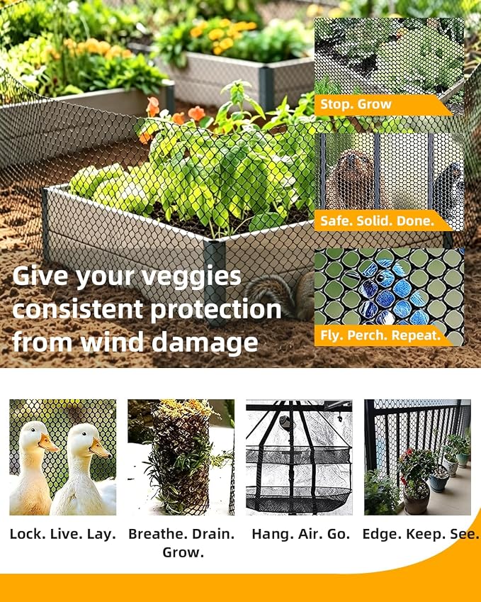 16" x 88.3ft Plastic Chicken Wire Tree Protectors Black HDPE Mesh Fencing, Flexible Animal Barrier for Dogs, Cats & Rabbits, Balcony Netting for Pets, Cuttable Garden Fence & Tree Trunk Protector