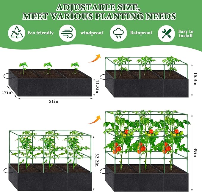 POILKMNI Tomato Cage 51×17×49 Inch with 46 Gallon Grow Bag, Heavy Duty Plastic Coated Steel Plant Support Trellis for Tomato Cucumber Climbing Plants Outdoor Indoor