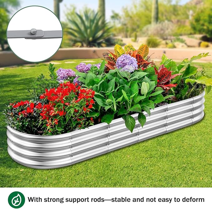 RAYKEEP 2pcs 7x2x1FT Raised Garden Beds Outdoor Kit, Galvanized Oval Planter Box, Metal Bottomless Elevated Garden Boxes Set for Planting Vegetables, Fruits, Flowers