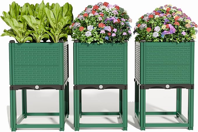 Outdoor Raised Garden Bed - Stackable Vertical Planter with Trellis for Vegetables & Flowers | Durable Resin, Tool-Free Assembly | Perfect for Balcony, Patio, Deck (47.24" H)