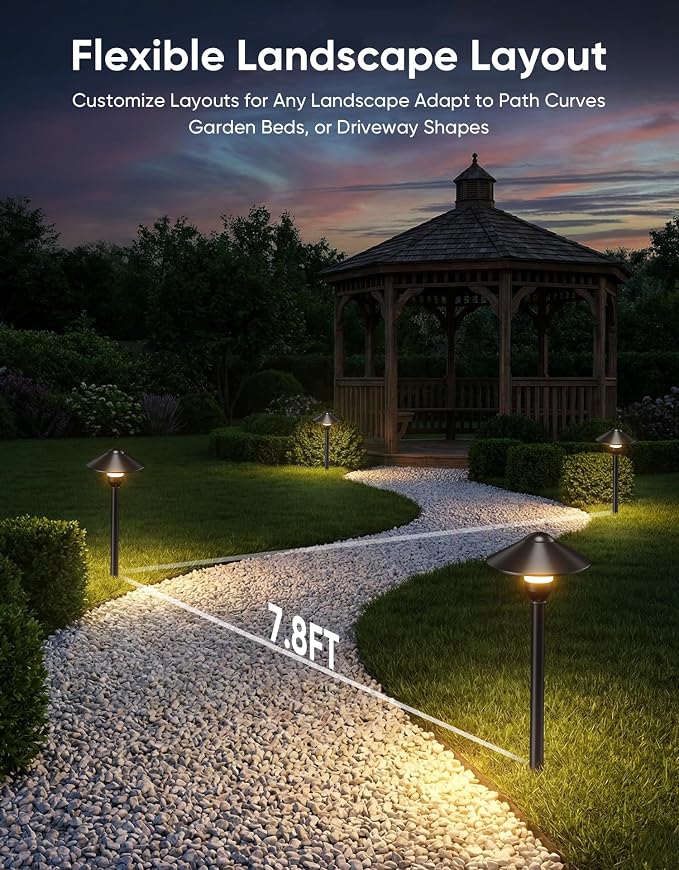 PARTPHONER Low Voltage Landscape Lighting 12-Pack, Aluminum 12V Pathway Lights with G4 Bulbs, Waterproof Stylish Matte Black Color Round Shade Path Lights with Connectors for Walkway Yard Garden