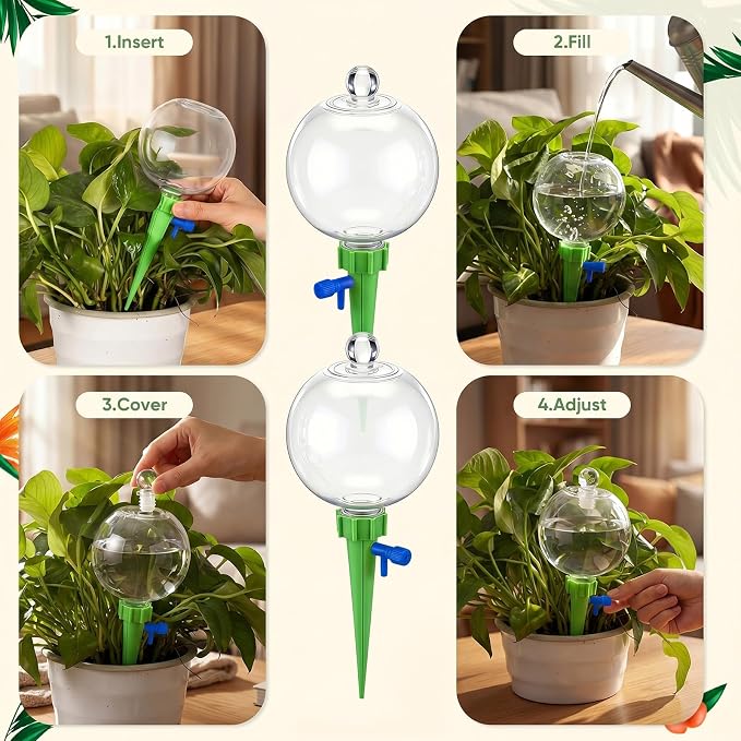 12 Pcs 17oz Plant Self Watering Globes for Indoor Outdoor Adjustable Plants Plastic Water Bulbs Top to Fill Plant Self Watering Planter Insert Water Devices System Spikes Stakes (Green)