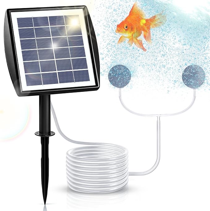 Yeomi Solar Aerator for Pond, 2W All-in-One Solar Air Pump, 2 Modes (16H/32H), Outdoor Solar Pond Aerator for Small Pond, Fish Pond, Fish Tank, Outdoor Fishing