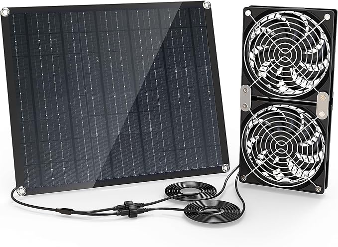 Solar Panel Fan, 30W Solar Fan, Solar Panel Fan kit, Solar Exhaust Fan, Suitable for Small Chicken coops, greenhouses, Sheds, pet Houses, Solar Ventilation Fan, Solar Exhaust Fan