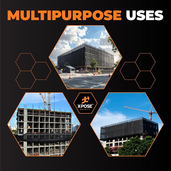 Xpose Safety Debris Netting for Construction – 8.5’ x 150’, 1/6" Mesh Scaffold Safety Net, Temporary Material Roll, Visibility Fence, Heavy-Duty Fire Retardant, Black (12-Pack)