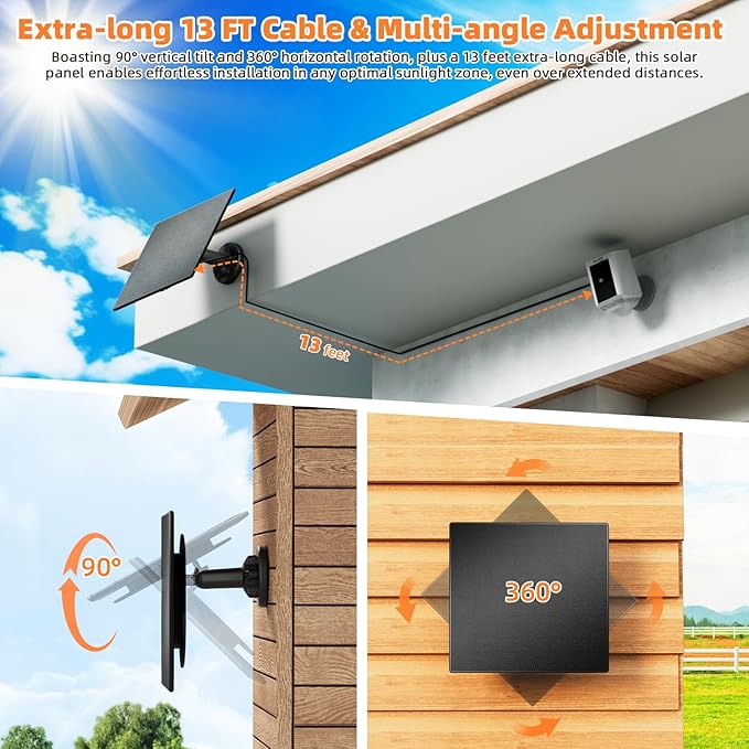 2 Pack 5W Solar Panel for Ring Camera – Compatible with Spotlight Cam (Plus/Pro/Battery), Stick Up Cam/Pro & All-New Stick Up Cam Battery, 13ft Cable, USB-C Adapter, Waterproof