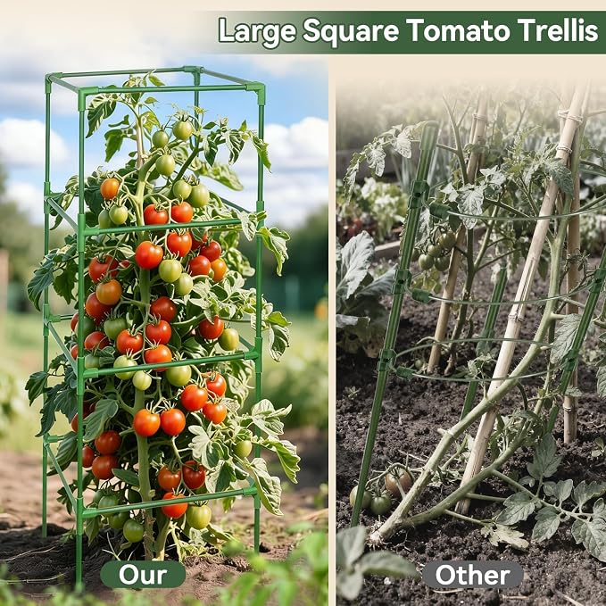 Halatool 2 Pack 45 Inches Tomato Cages for Garden, Heavy Duty Adjustable Square Tomato Trellis for Climbing Plants – Green Plant Support Stakes for Vegetables Flowers Fruits & Raised Bed Outdoor