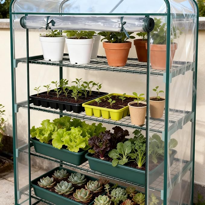 Worth Garden 50% Extra Wide Mini Greenhouse 4 Tier Portable Plant Green House 40in Wide -Sturdy Gardening Shelves with PVC Cover - Indoor & Outdoor Wheatgrass Growing - 19″x40″x63″