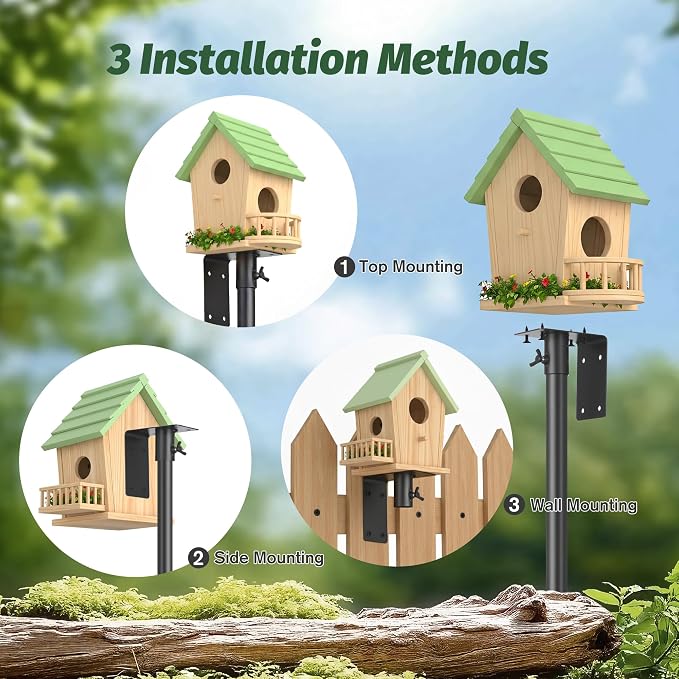 95 Inch Bird Feeder Pole Kit, 5-Prong Base, Hanging Hook | Heavy-Duty Metal Pole, for Bird Houses, Garden Décor, Backyard and Patio Use
