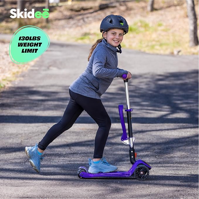 SKIDEE Kick Scooter for Kids Ages 3-5 | Foldable 3 Wheel Scooter with Lean-to-Steer, Adjustable Height, Removable Seat & LED Light Wheels | Toddler Scooter Up to 12 Year Old Boys/Girls
