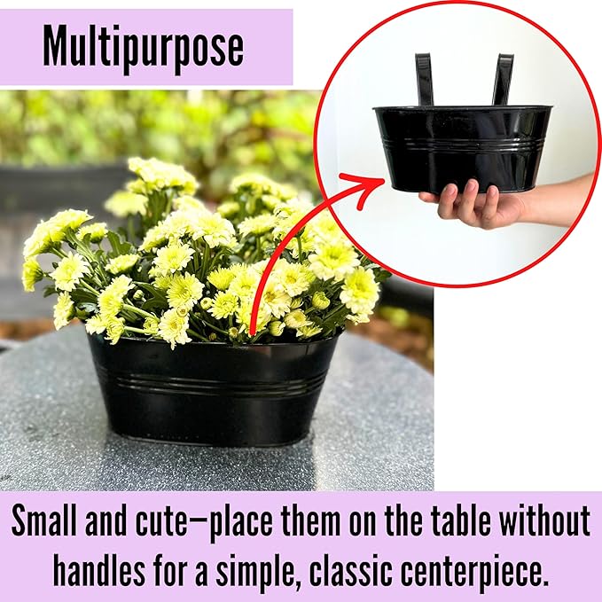 LaLaGreen Planter Boxes Outdoor (3 Pack, 9.8 Inch) Small and Cute Black Metal Iron Hanging Flower Pots Deck Railings Fence Modern Garden Boho Style Wall Mount Window Box Plant Holder Porch Decor