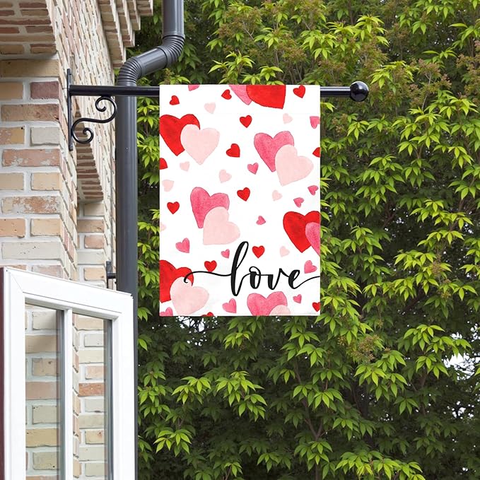 Love Heart Garden Flag Valentine House Banner Red And Pink Hearts Large Garden Flags Polyester Double Sided Anniversary Wedding Sweety Yard Sign for Spring Home Outdoor Decor 28 x 40 Inch