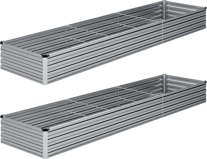 DIIYIV 2PCS Galvanized Raised Garden Bed Kit,Vegetable Boxes-Rectangle Metal Flower Box,Large Planter Raised Beds Outdoor Garden for Planting,Fruit,Herb-Silver