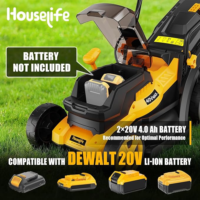 3-Piece Cordless Lawn Care Bundle Compatible with DEWALT 20V MAX Battery: 14" 40V(2x20V) Foldable Lawn Mower, 16" Brushless String Trimmer & 600 CFM Leaf Blower, Tool Only