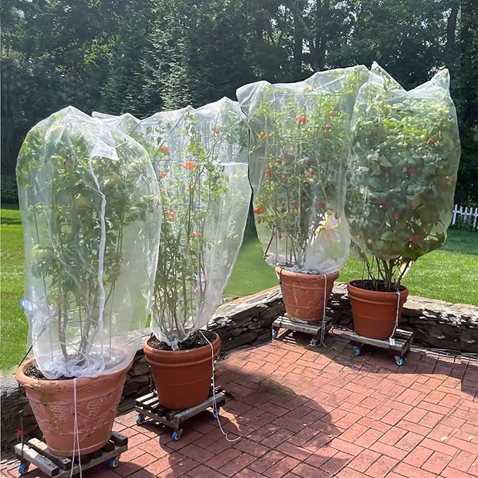 Drawstring Blueberry Netting for Bushes - 3Pack 3.28 * 2.62+ 3pack 4.92 * 3.94Ft - Easy Install Reusable Garden Netting,for Fruit Trees & Tomato Plants, Blocks Birds, Squirrels & Insects
