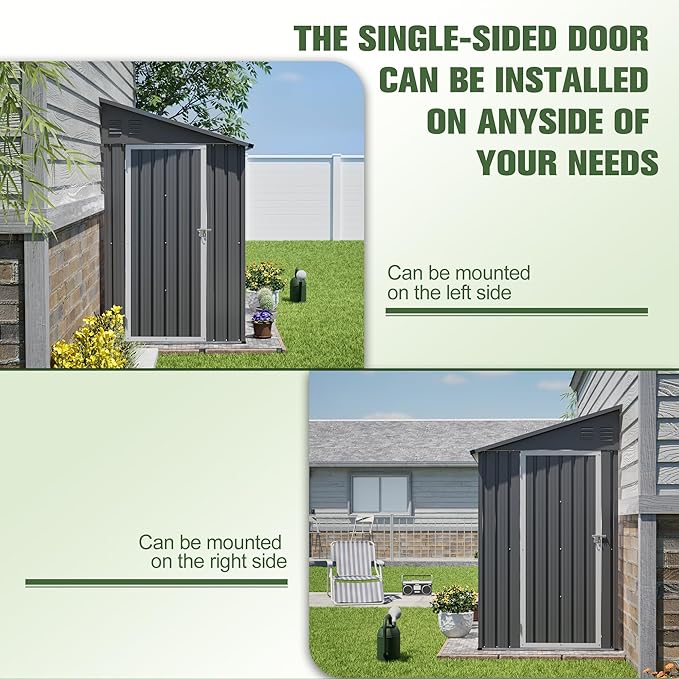YOPTO 4x8 FT Lean to Outdoor Storage Shed,Metal Shed W/Floor Frame & Reversible Installation,All Weather Waterproof Garden Tool House W/Lockable Door & 2 Air Vents,for Backyard,Patio,Lawn,Gray