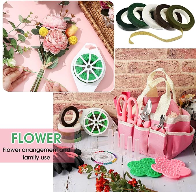 207 Pcs Flower Arrangement Supplies Florist Garden Tool Gift Kit for Women Mother's Day Include Pink Tool Bag Thorn Remover Rose Stripper Outdoor Hand Tools Stem Pruning Shear Gloves Stem Wire Etc