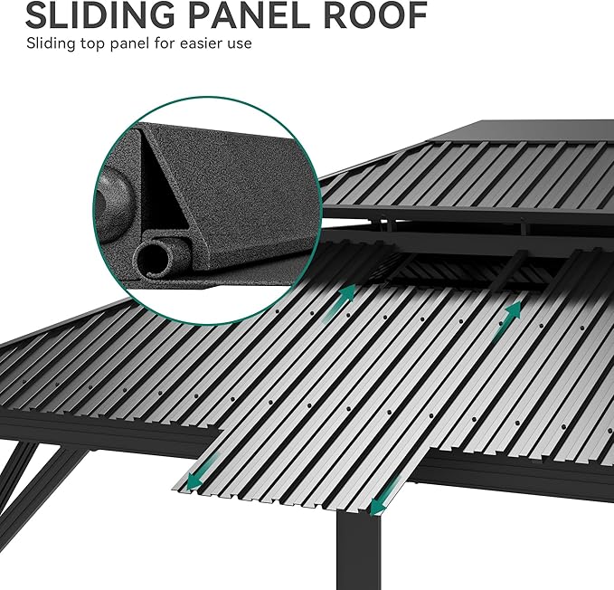 YITAHOME 12x14ft Gazebo Double Roof Hardtop Canopy Outdoor Heavy Duty w/Nettings and Curtains, Upgraded Aluminum Column Galvanized Steel Vertical Stripes Roof for Patio, Backyard, Deck, Lawns, Brown
