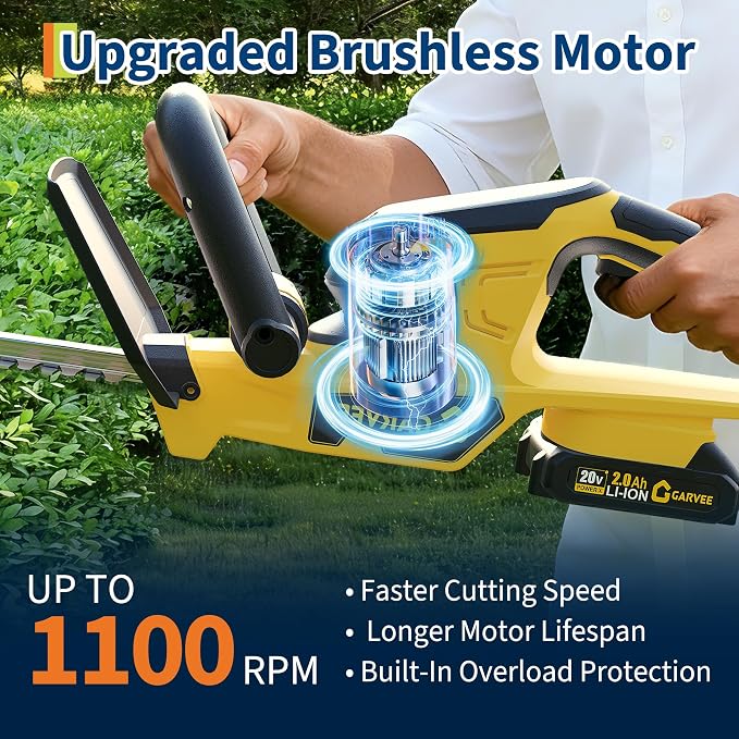 Hedge Trimmer Cordless, 22 Inch Electric Hedge Trimmer, 20V Bush Trimmers with 2 2.0Ah Batteries and Charger, Handheld Electric Trimmers, Lightweight and Easy to Use, for Garden, Horticulture, Lawns