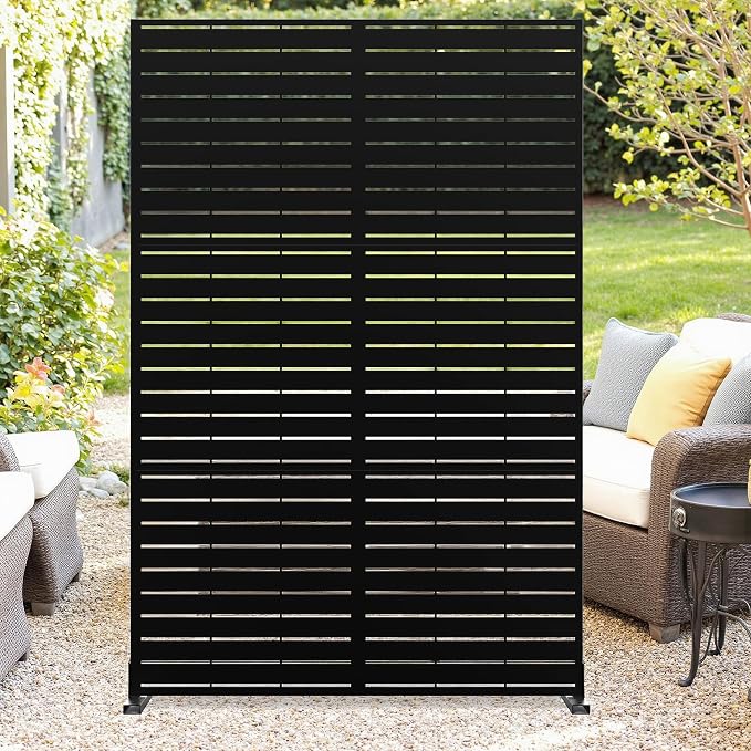 Metal Privacy Screen for Outdoor Freestanding Privacy Screens, 72" H x 47" W Decorative Wall Panels with Stand, Patio Balcony Screens for Outside Outdoor Divider Deck Porch Garden and Indoor