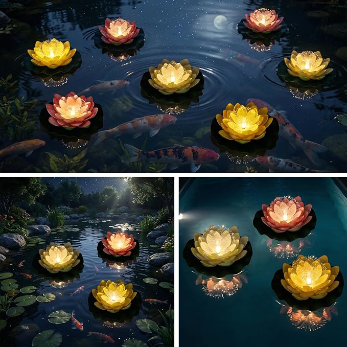 pearlstar Waterproof Floating Lotus Light - Solar Pond for Swimming Pool,Spa, Patio, Wedding Party, Christmas Decorations (3Pcs Lotus,Multicolor)
