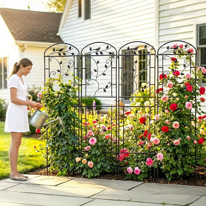 Garden Trellis for Climbing Plants, 2 Pack 71x20 in Metal Lattice Panel with Black Coating, Tall Climbing Support for Rose Vines Clematis Flowers Vegetables Fruits - Plant Trellis Outdoor