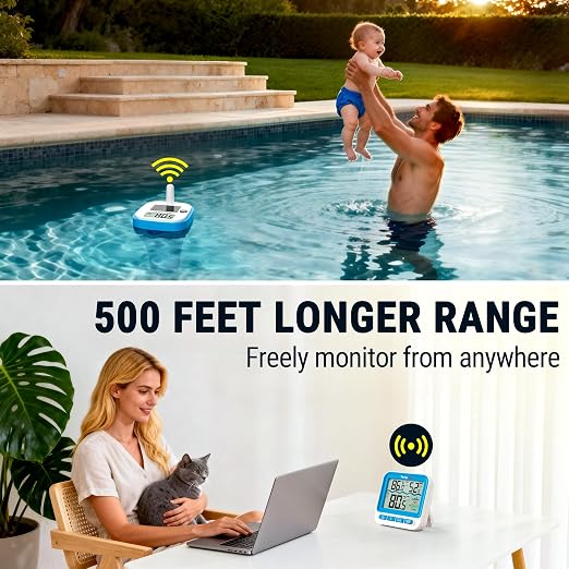 TempPro 500FT Solar Pool Thermometer Floating with IPX8 Wireless Pool Temperature Sensor, Digital Floating Pool Thermometer Wireless, 0.9°F Accuracy for Cold Plunge, Hot Tub (Previously ThermoPro)