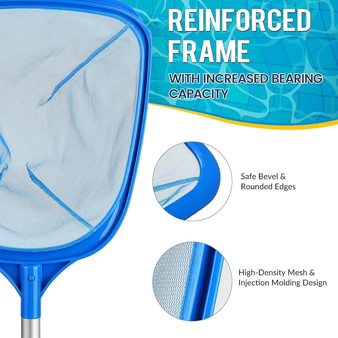 Tavaleu Pool Skimmer Net,Deep Pool Leaf Net with Reinforced Frame, Large Capacity Rake Net for Cleaning, Debris Pickup Removal