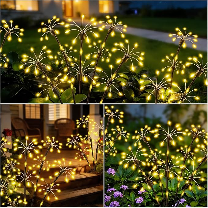 Solar Garden Lights Outdoor, 6 Pack 2-Layer Swaying Firework Lights, Waterproof Starburst Fairy Light Garden Decor for Yard Patio Pathway Lawn, Gardening Gifts for Women Mom Grandma Mother's Day