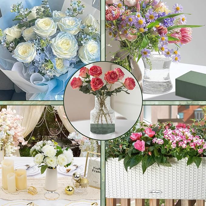 GNRZZT 10 PCS Floral Foam Blocks, 5.5"L x 3.1"W x 1.7"H Green Dry & Wet Flower Foam for Fresh and Artificial Flowers, Plant Foam for Wedding, Birthdays, Pary, Home Decorations