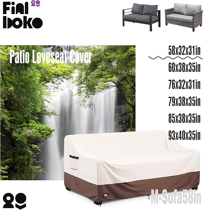 2-Seater Patio Loveseat Cover, 58Wx32Dx31H inches Outdoor Furniture Covers Waterproof,100% Waterproof Heavy Duty Patio Furniture Covers,Beige&Brown Modern Style Outdoor Couch Cover