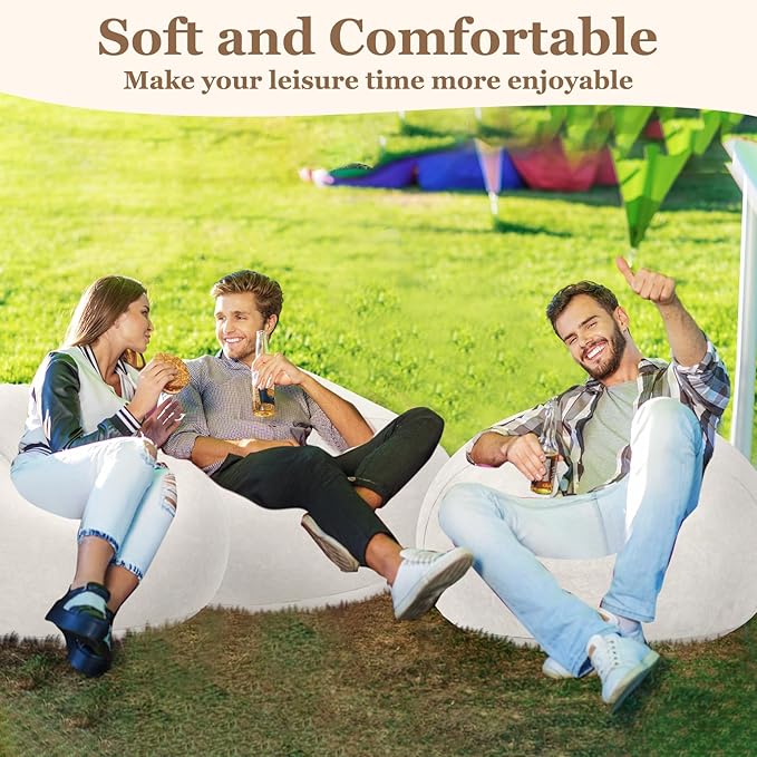 Realspring Inflatable Bean Bag Chairs Outdoor Blow up Camping Chairs Inflatable Lazy Sofa Folding Portable Bean Bag Loungers Couch for Movie Night(Beige,6 Pcs)